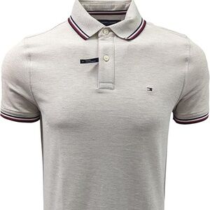 Tommy hilfiger men's Striped Collar polo Grey